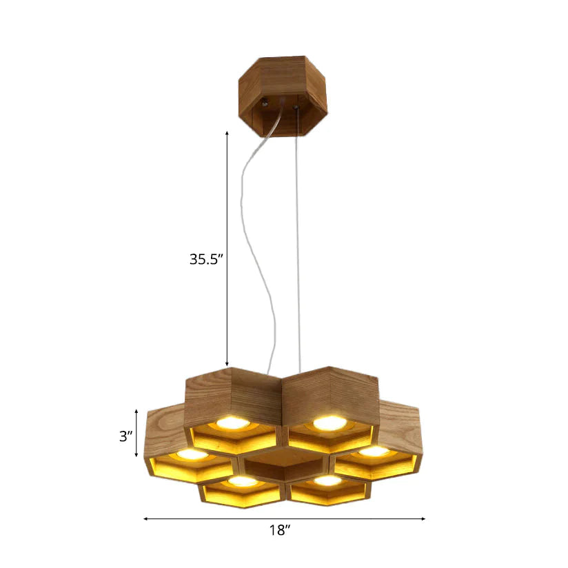 Honeycomb Chandelier Pendant Light Modern Wooden 6 - Light Living Room Ceiling Fixture