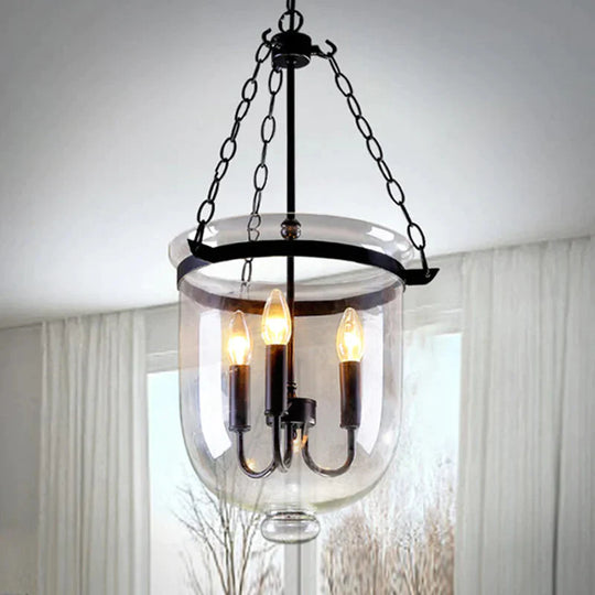 3 - Light Suspension Chandelier Pendant Light With Urn Shade Clear Glass Industrial Dining Room