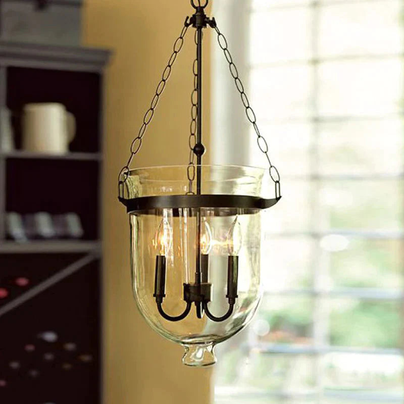 3 - Light Suspension Chandelier Pendant Light With Urn Shade Clear Glass Industrial Dining Room