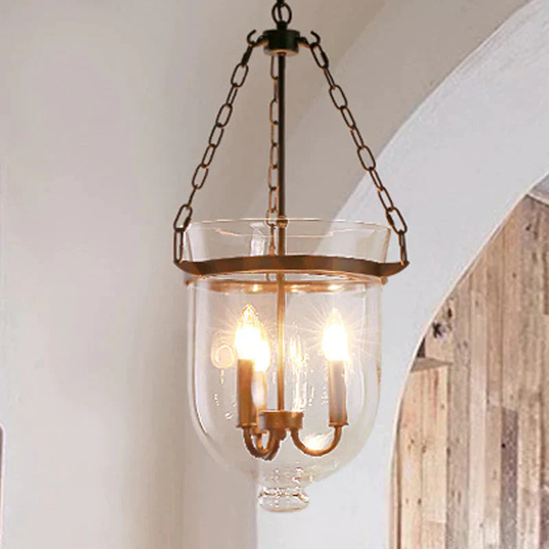 3 - Light Suspension Chandelier Pendant Light With Urn Shade Clear Glass Industrial Dining Room