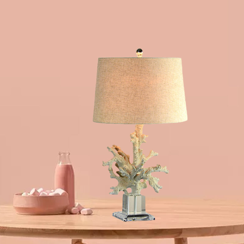 Zoey - 1 - Head Table Lamp With Drum Fabric Shade And Coral Decor In Flaxen