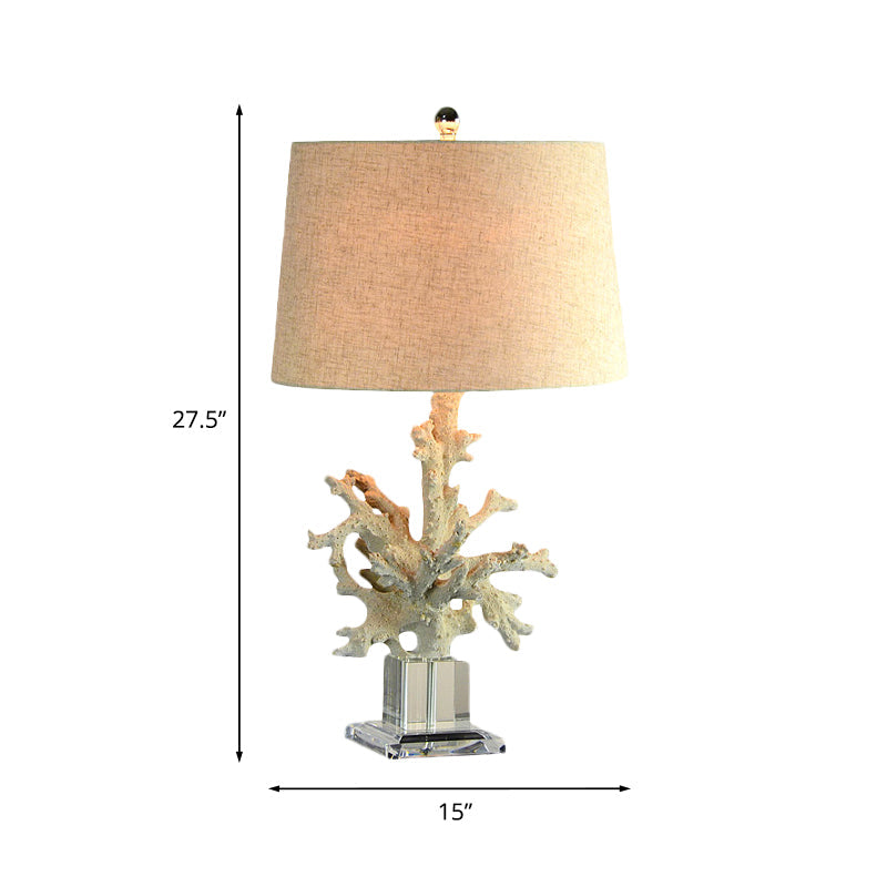 Zoey - 1 - Head Table Lamp With Drum Fabric Shade And Coral Decor In Flaxen