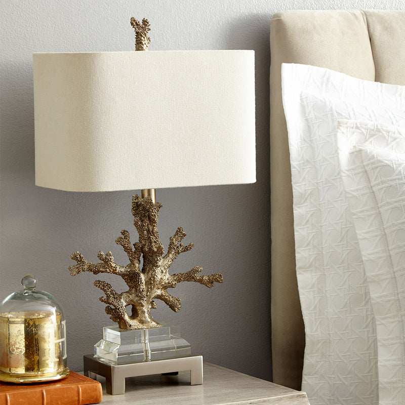 Ella - Traditional Fabric Cuboid Bedside Night Table Lamp With Coral Pedestal White