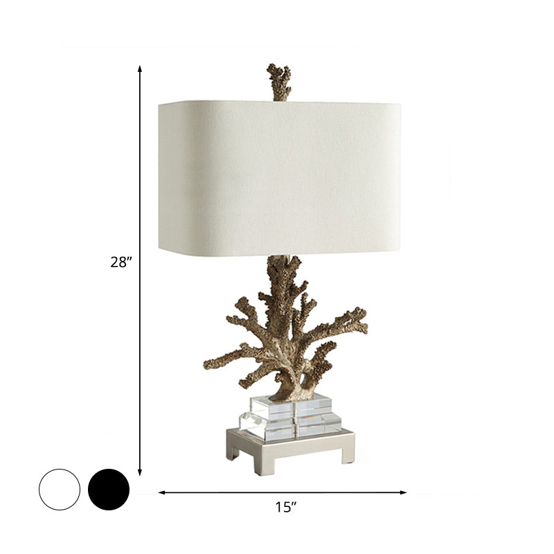 Ella - Traditional Fabric Cuboid Bedside Night Table Lamp With Coral Pedestal