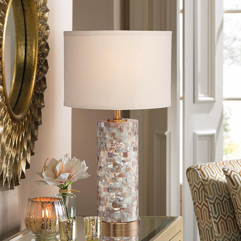 Isabelle - Shell Patchwork Column Nightstand Light Minimalist 1 Head Parlor Table Lamp With