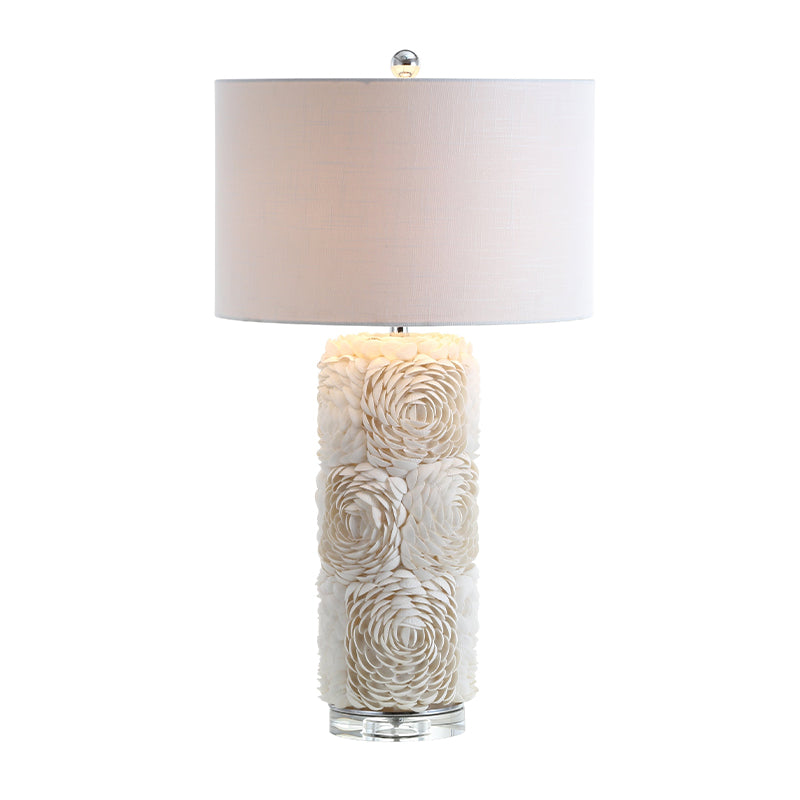 Al Kaphrah - White Shell Floral Table Light With Drum Lamp Shade