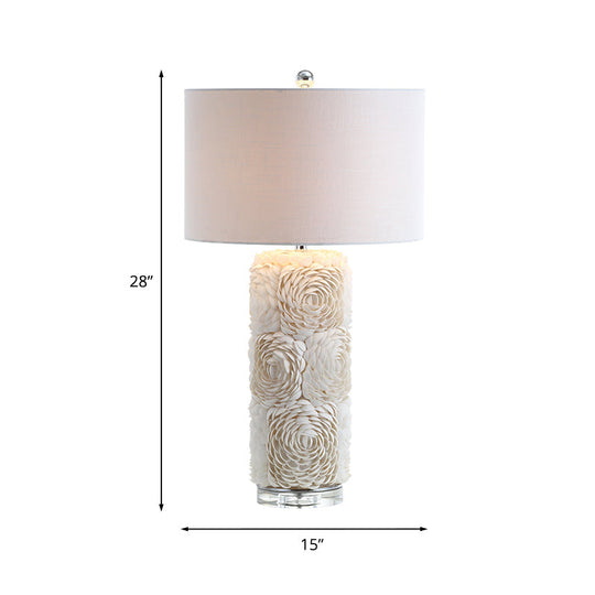 Al Kaphrah - White Shell Floral Table Light With Drum Lamp Shade