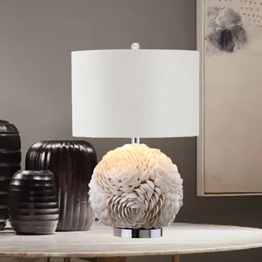 Sophie - Rustic Charm: Rose Globe Shell 1 - Light White Nightstand Lamp