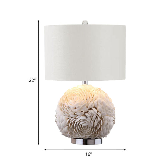 Sophie - Rustic Charm: Rose Globe Shell 1 - Light White Nightstand Lamp