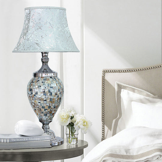 Rachele - Traditional Light - Blue Flared Table Lamp With Oval Shell Base: 1 - Light Light Blue