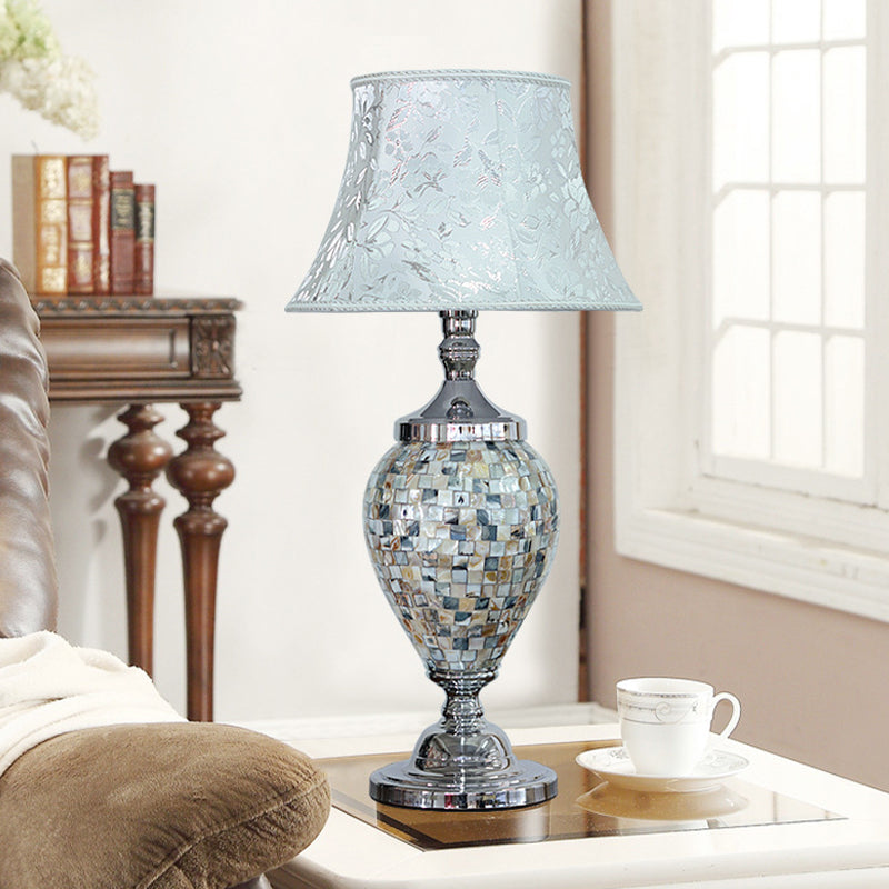 Rachele - Traditional Light - Blue Flared Table Lamp With Oval Shell Base: 1 - Light