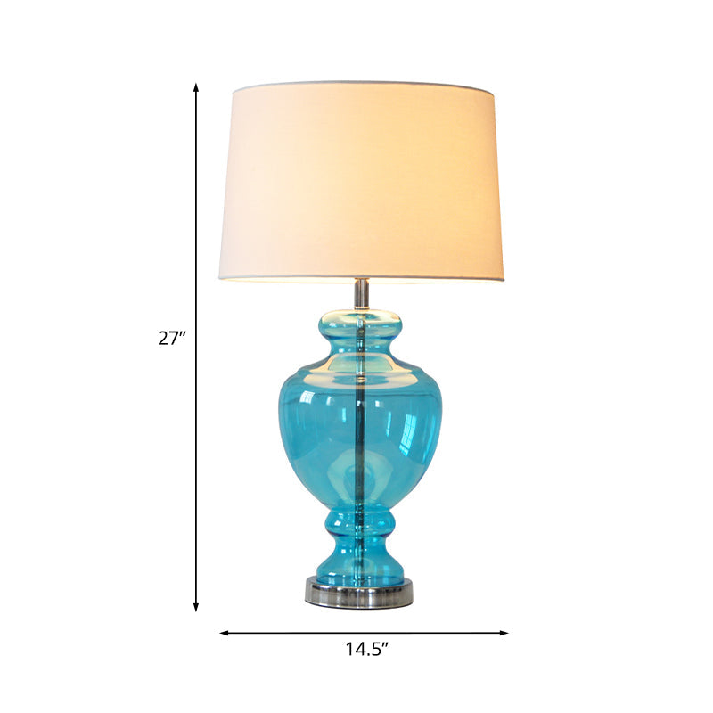 Annamaria - Retro 1 Head Table Lighting Bedroom Nightstand Lamp With Urn Blue Glass Base And Drum