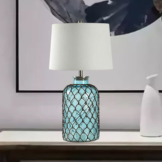 Nicole - Blue Jar Glass Table Stand Lamp Vintage Single Living Room Night Light With Trellis Net