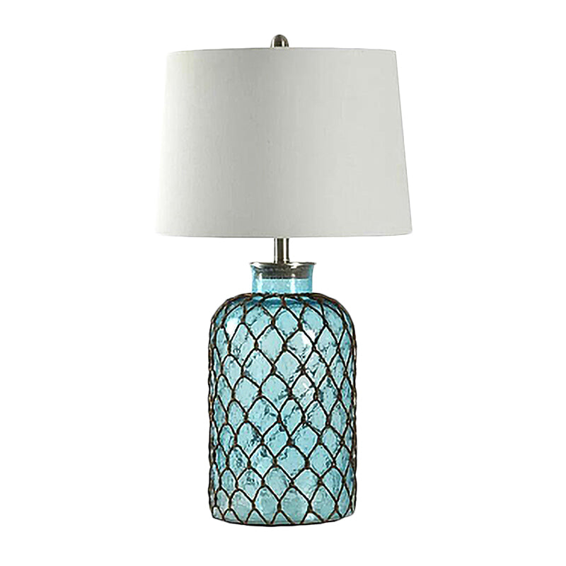 Nicole - Blue Jar Glass Table Stand Lamp Vintage Single Living Room Night Light With Trellis Net