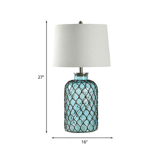 Nicole - Blue Jar Glass Table Stand Lamp Vintage Single Living Room Night Light With Trellis Net