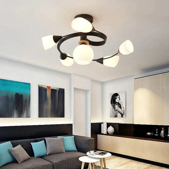 Modern Simple Wooden Glass Macaroon Chandelier Bedroom Living Room Hotel Lobby Personalized