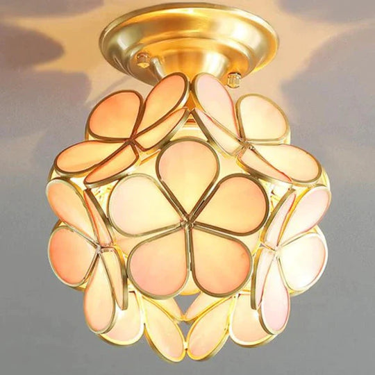 Creative Personality Flower Corridor Room Full Copper Ceiling Lamp Pink