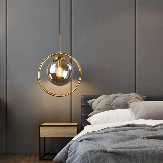 Nordic Gold Iron Chandelier Creative Post Modern Simple Bedroom Bedside Bar Coffee Restaurant Glass