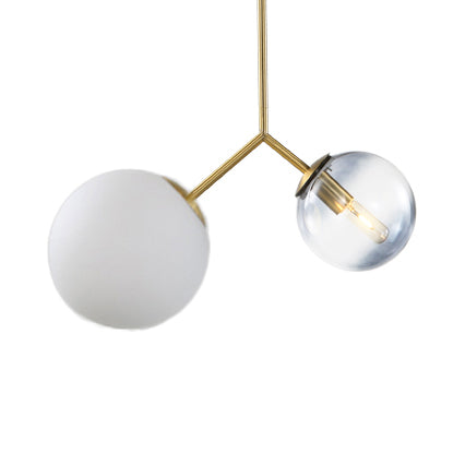 Contemporary Gold 2 - Light Glass Sphere Shade Pendant Chandelier Lamp For Bedroom And Bathroom