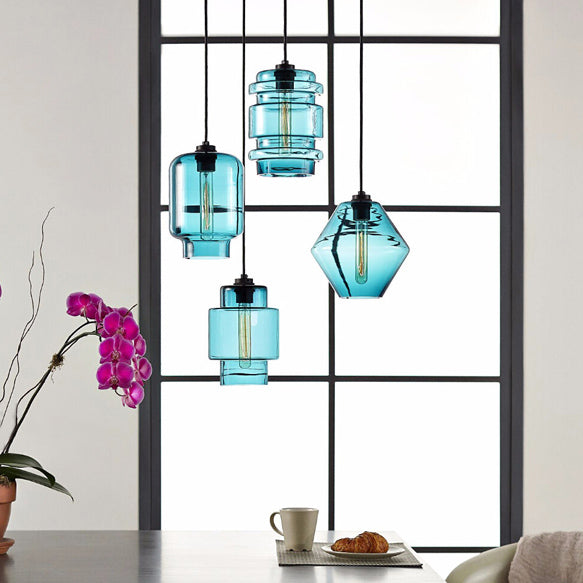 Simplicity Glass Cylindrical Hanging Lamp - 1-Light Pink/Yellow/Blue Ceiling Light