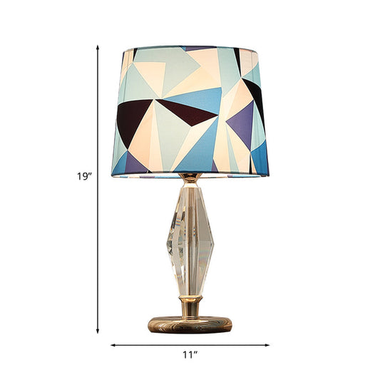 Menchib - Blue Patchwork Fabric Table Lamp Modern 1 Bulb Bedroom Nightstand Light In With Crystal