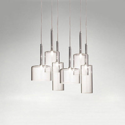 Ilaria - Modern 3/6/10 Lights Dining Room Cluster Lighting With Cylinder Clear Glass Shade Chrome