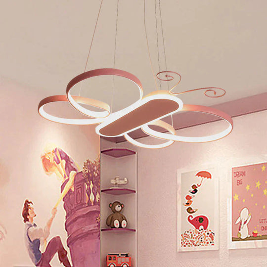 Cartoon Butterfly Frame Suspension Light Acrylic Kids Bedroom Led Chandelier Pendant Lamp In