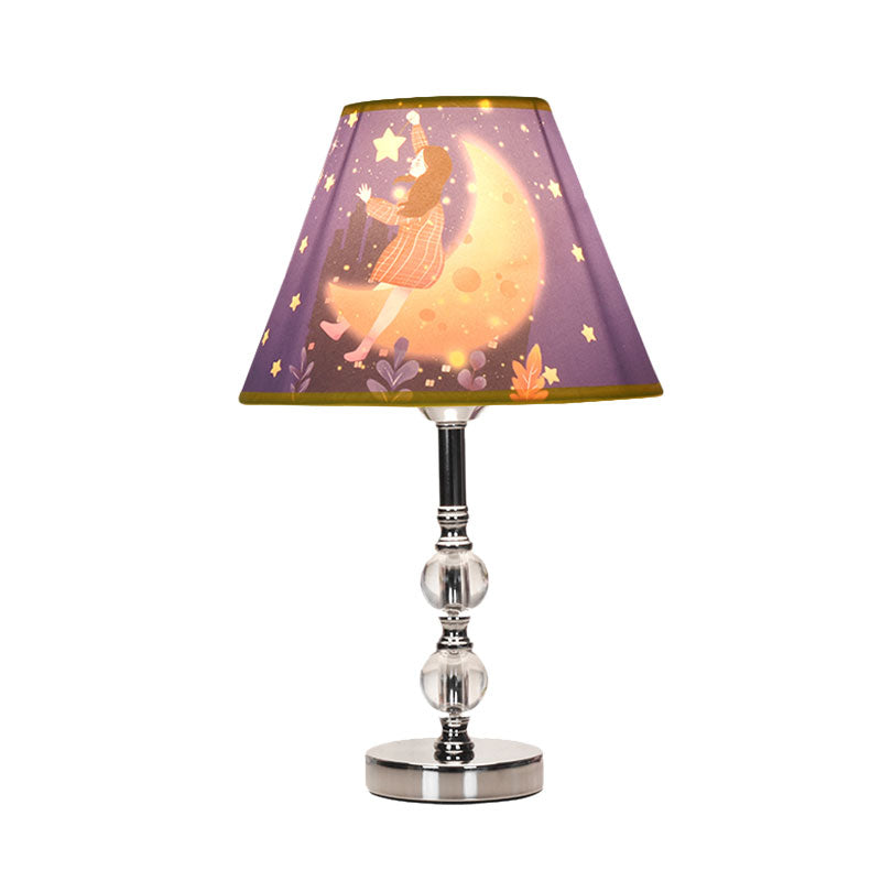 Chiara - Blue Barrel Shade Table Light: Cartoon Desk Lamp With Girl And Starry