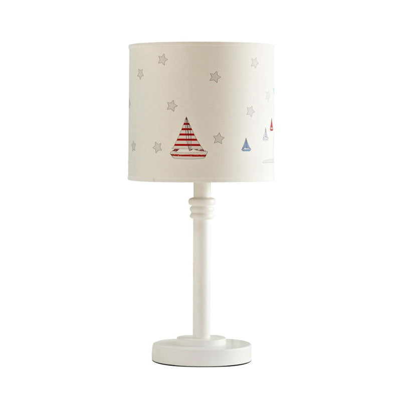 Hélène - Cartoon White Table Lamp With Drum Patterned Fabric Shade