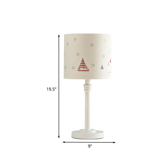 Hélène - Cartoon White Table Lamp With Drum Patterned Fabric Shade