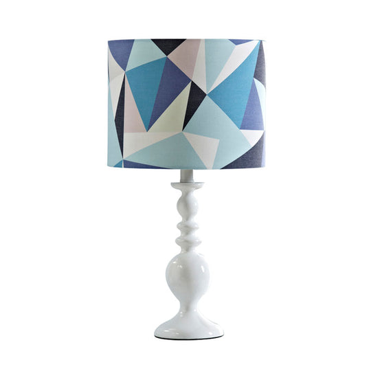 Justine - Geometric Drum Shade Night Table Light Kids Fabric 1 Head Pink/Blue Nightstand Lamp With