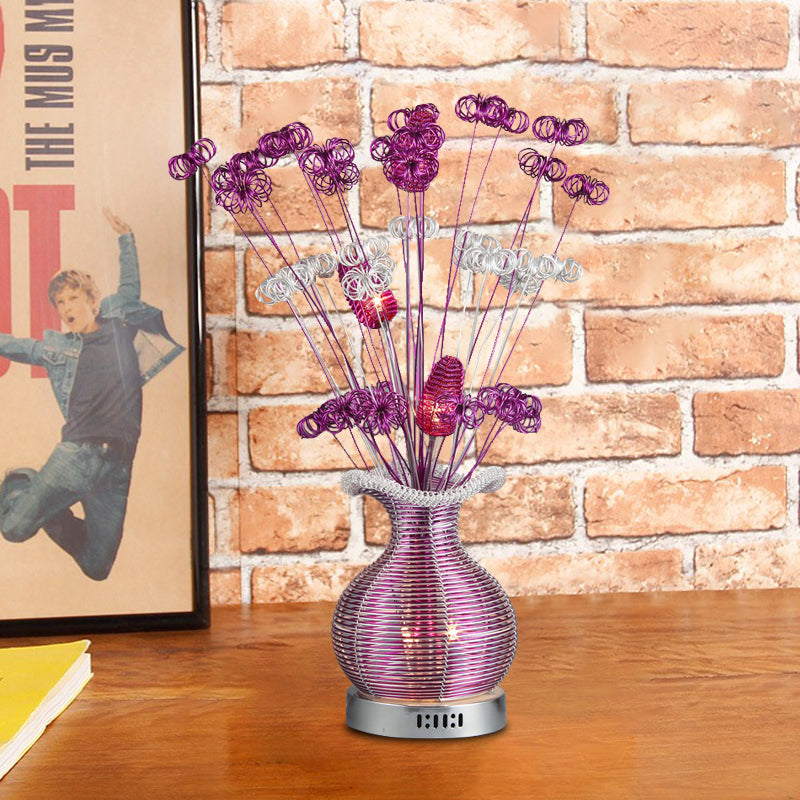 Sophia - Purple Art Deco Plant And Vase Nightstand Light Aluminum Wire Led Night Table Lamp In