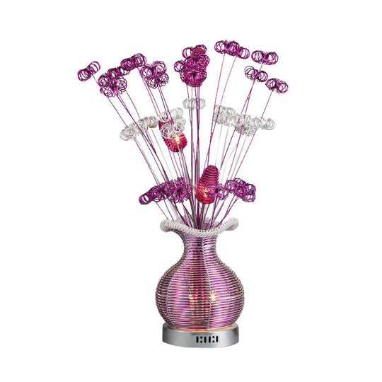 Sophia - Purple Art Deco Plant And Vase Nightstand Light Aluminum Wire Led Night Table Lamp In