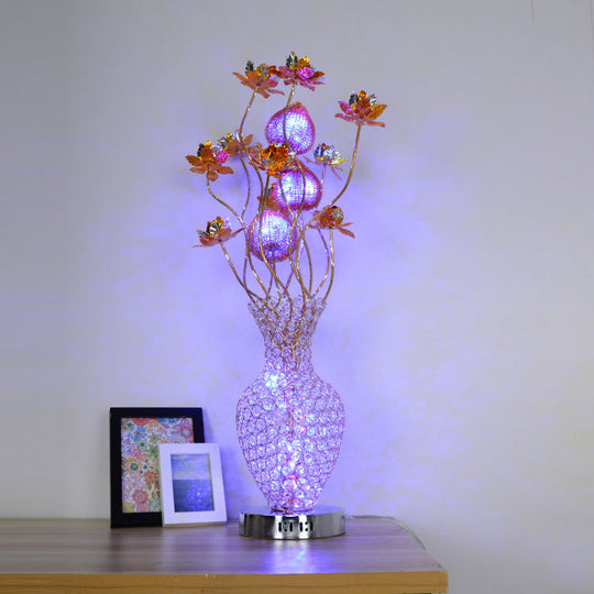 Aubrey - Gold Led Table Lighting Art Decor Crystal Embedded Pineapple - Like Blossom Nightstand Lamp