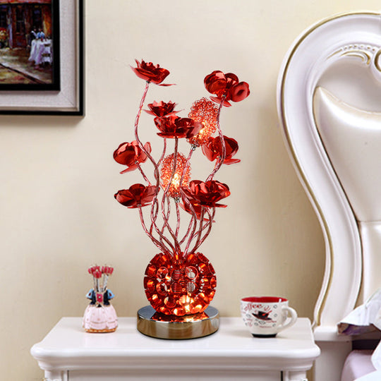 Cheleb - Red Decorative Global Night Lamp Aluminum Led Curvy Stick Desk Light With Rose Decor In