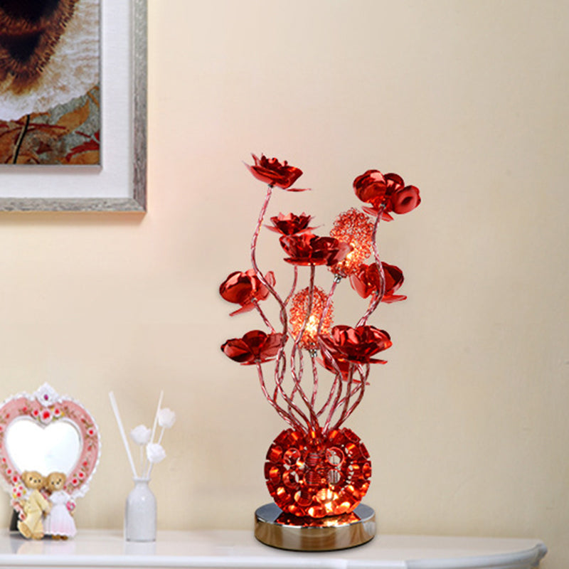 Cheleb - Red Decorative Global Night Lamp Aluminum Led Curvy Stick Desk Light With Rose Decor In