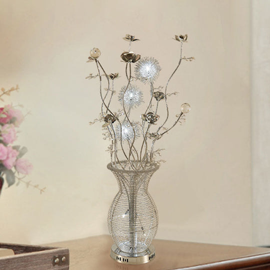 Nicole - Silver Urn - Like Metallic Table Lamp Decorative Bedroom Swing Arm Led Nightstand Light