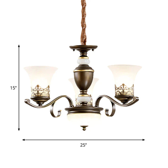 3/6/8 Lights Ceiling Suspension Lamp Rustic Style Bell Shade Cream Glass Chandelier Lighting In