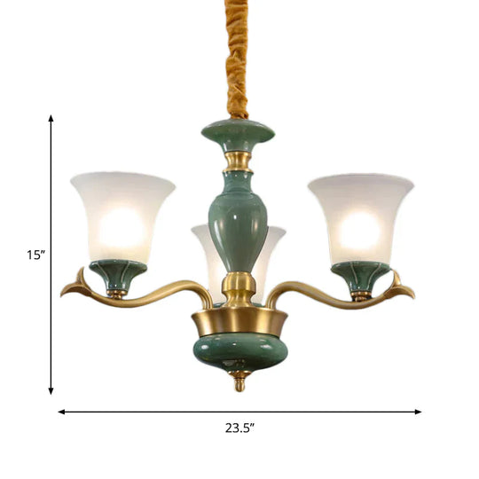 Countryside Green Bell Shaped Frosted Glass Suspension Light 3/6 Bulbs