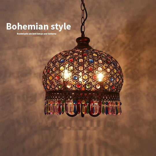 Bohemian Crystal Pendant Lamp Light Wrought Iron Lamps Lights For Kitchen Island Dining Living Room