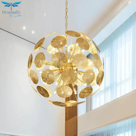 12/20 Bulbs Metal Chandelier Lamp Colonial Gold Spherical Living Room Hanging Ceiling Light