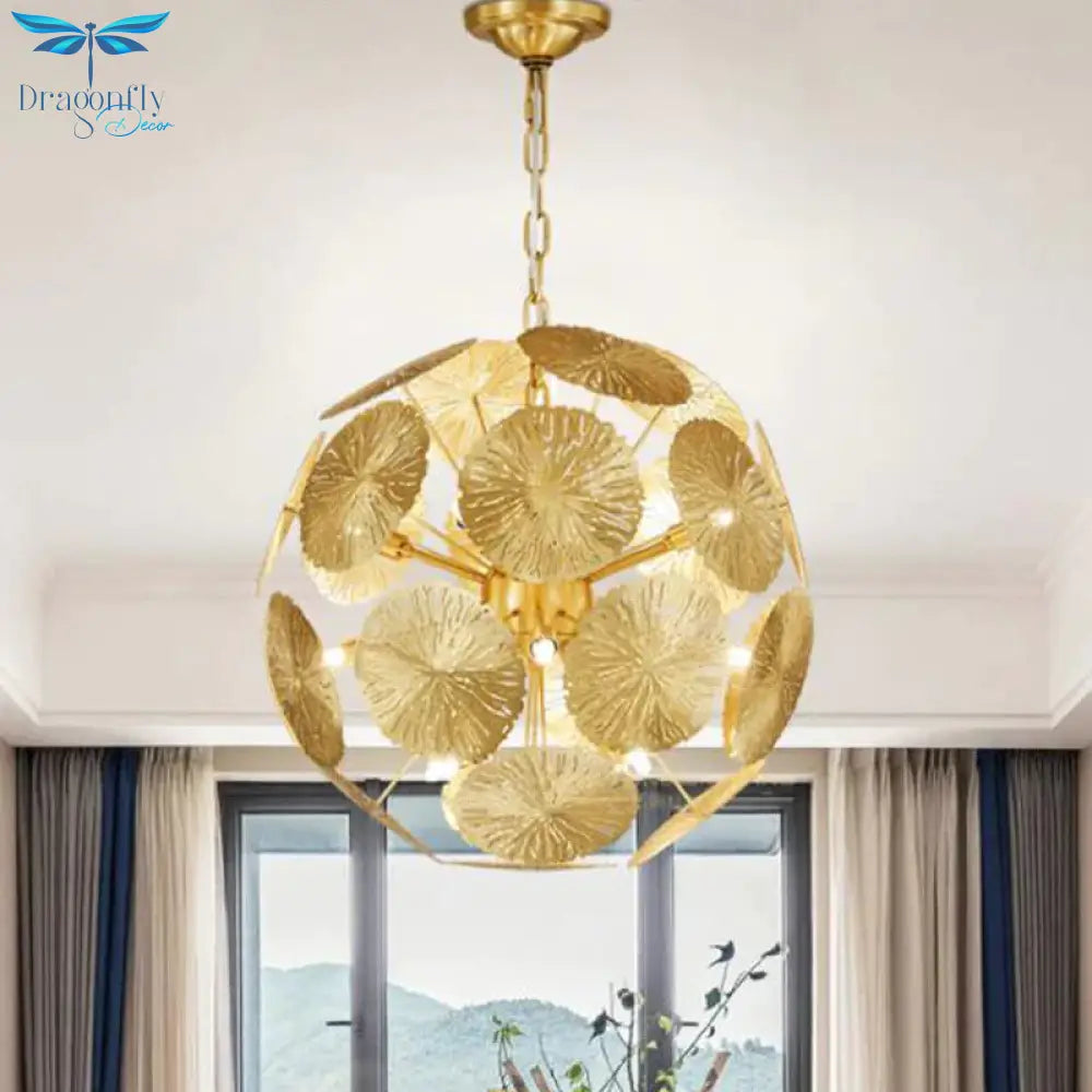 12/20 Bulbs Metal Chandelier Lamp Colonial Gold Spherical Living Room Hanging Ceiling Light