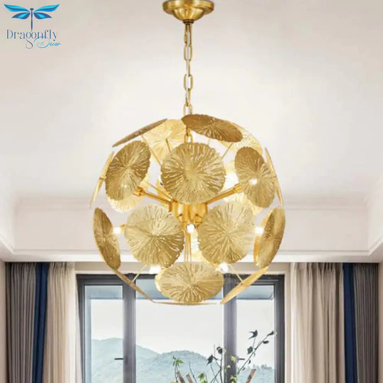 12/20 Bulbs Metal Chandelier Lamp Colonial Gold Spherical Living Room Hanging Ceiling Light