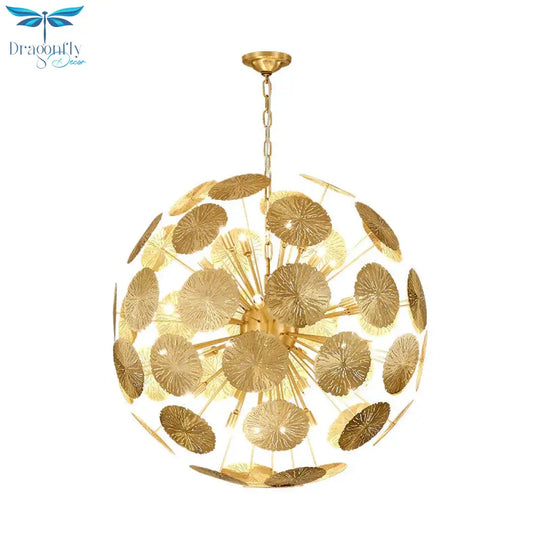 12/20 Bulbs Metal Chandelier Lamp Colonial Gold Spherical Living Room Hanging Ceiling Light