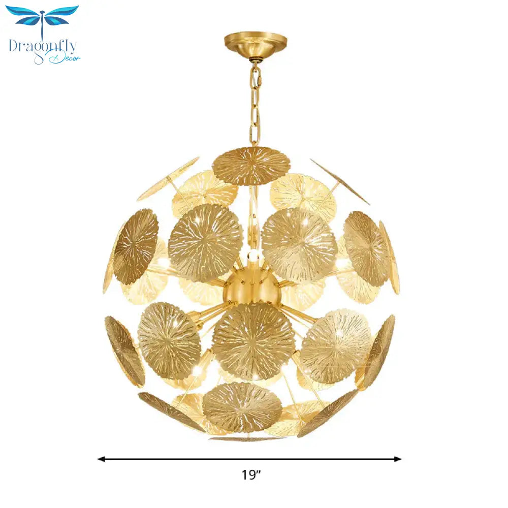 12/20 Bulbs Metal Chandelier Lamp Colonial Gold Spherical Living Room Hanging Ceiling Light