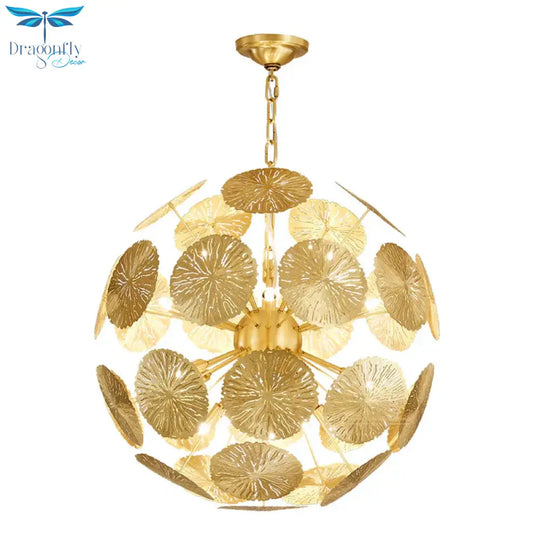12/20 Bulbs Metal Chandelier Lamp Colonial Gold Spherical Living Room Hanging Ceiling Light