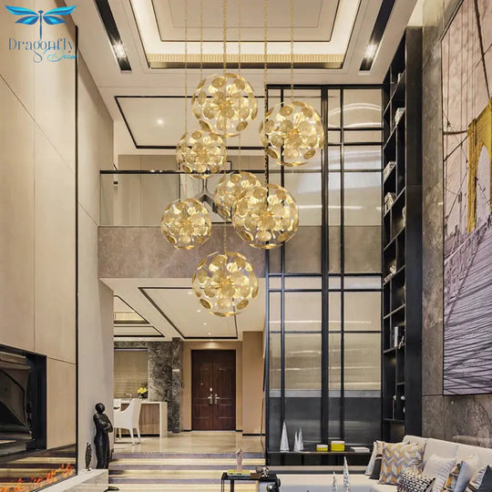 12/20 Bulbs Metal Chandelier Lamp Colonial Gold Spherical Living Room Hanging Ceiling Light
