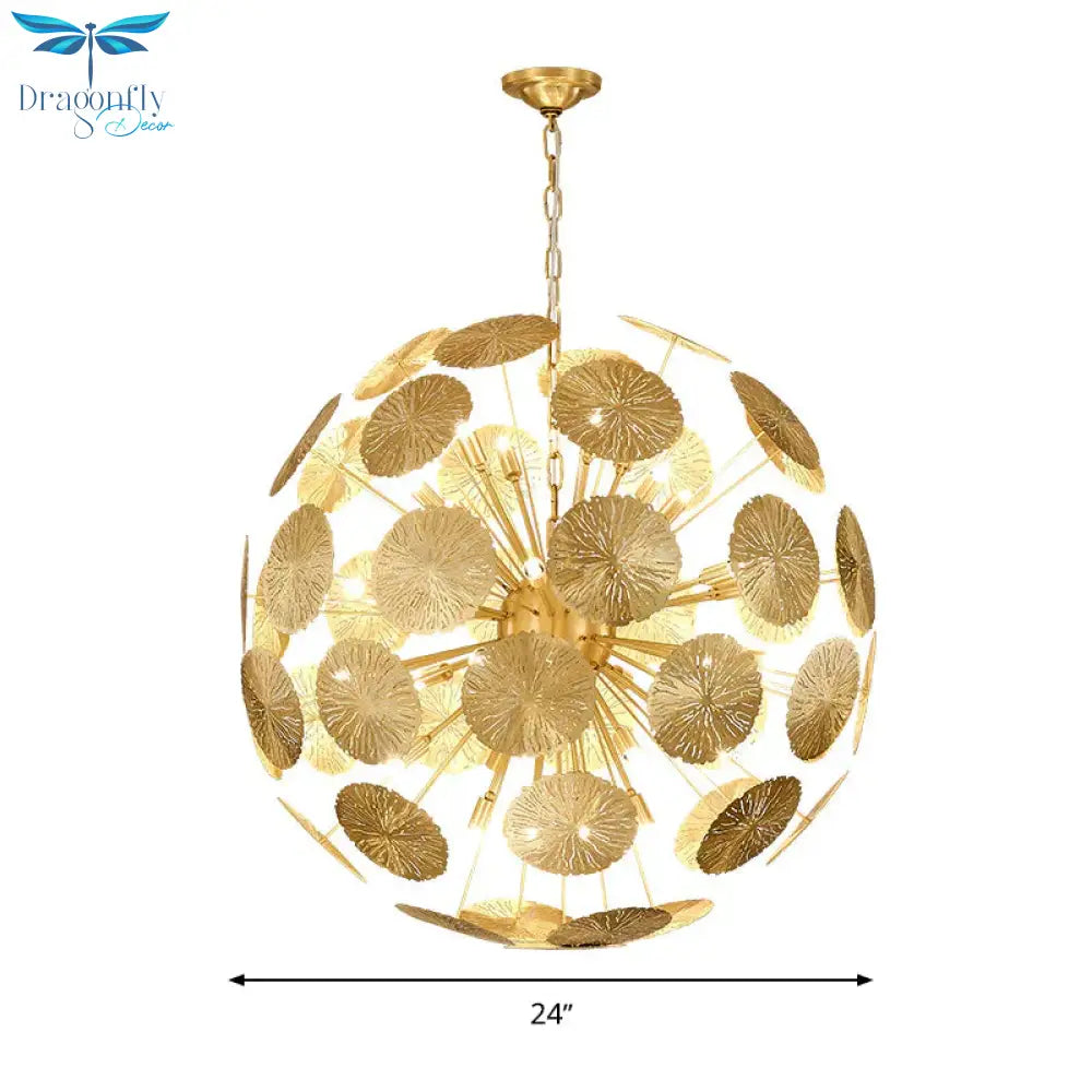 12/20 Bulbs Metal Chandelier Lamp Colonial Gold Spherical Living Room Hanging Ceiling Light
