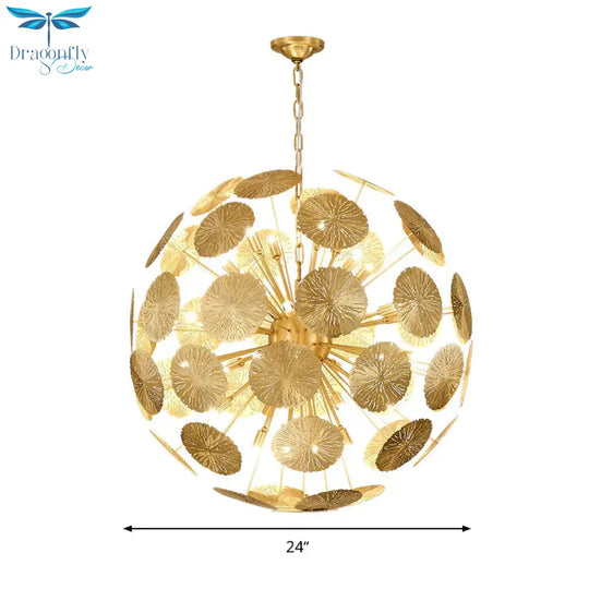 12/20 Bulbs Metal Chandelier Lamp Colonial Gold Spherical Living Room Hanging Ceiling Light