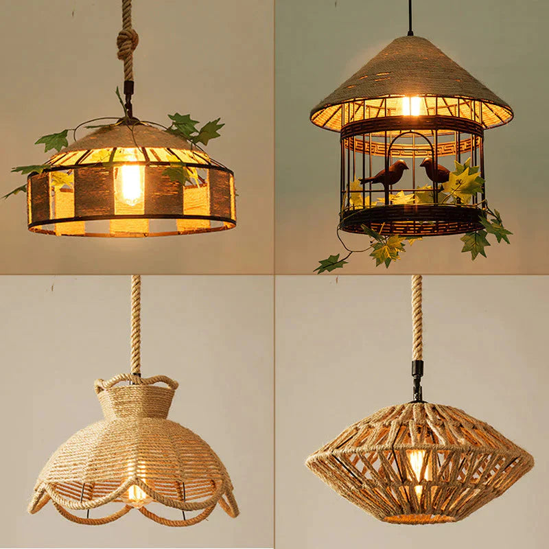 Hemp Rope Lamp Retro Creative Personality American Rural Small Chandelier Pendant